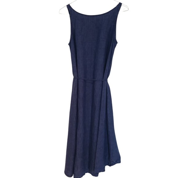 Eileen Fisher Chambray Linen Blue High Low Trapeze Dress - Picture 3 of 4